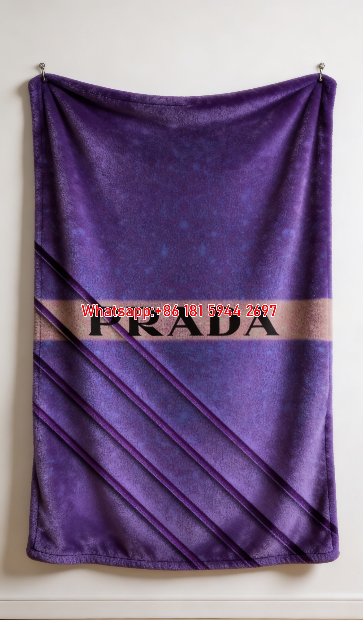 Prada Purple Gradient Diagonal Line Print Flannel Throw Blanket IMG_2745